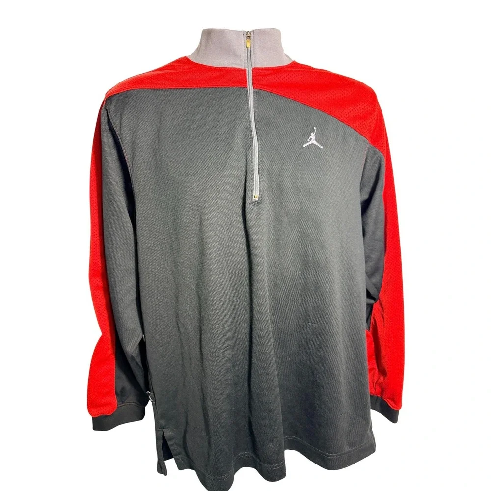 Jordan 1/4 Zip Pullover Mens Medium Gray Red Long Sleeve Mock Neck Training Top